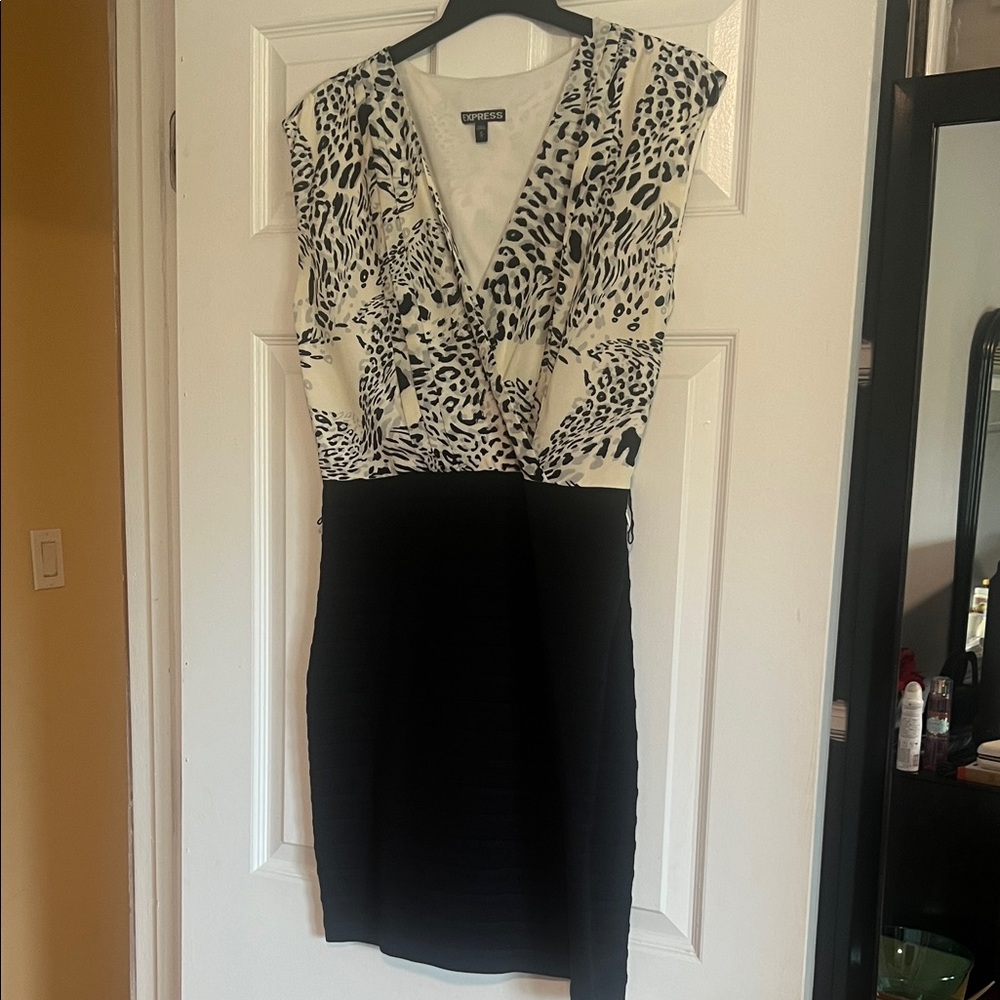 Express Black and White Animal Print Midi Dress